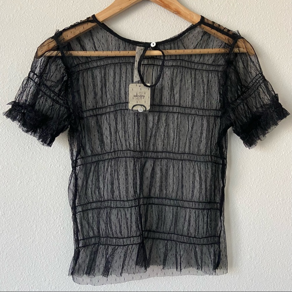 Free People Sheer Black Dotted Mesh Short Sleeve Blouse - Picture 4 of 4